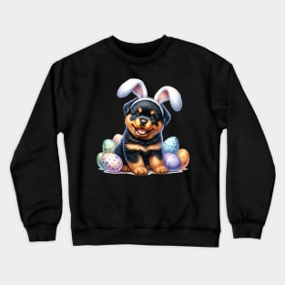 Puppy Rottweiler Bunny Ears Easter Eggs Happy Easter Day Crewneck Sweatshirt